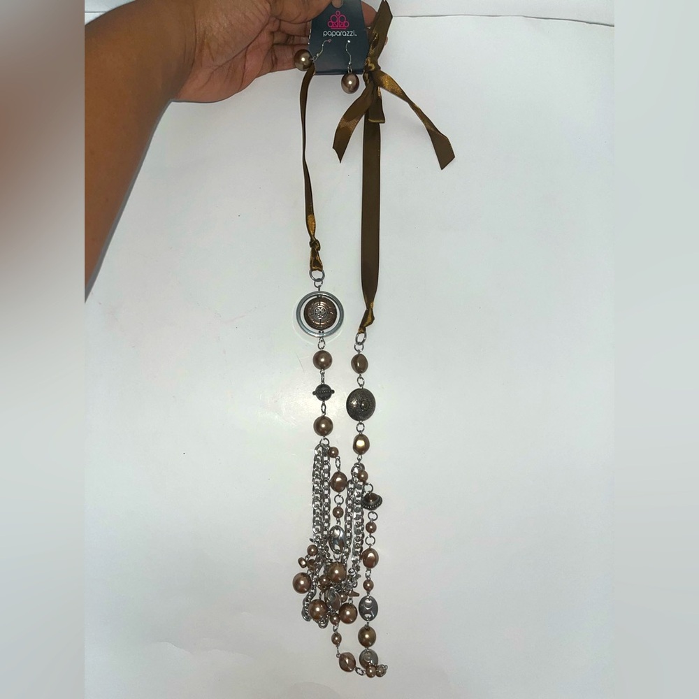 Chico's Brown and Silver Beaded Necklace